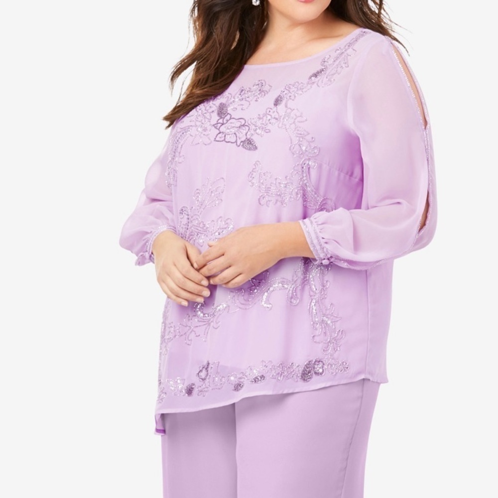 NWT Roman's Light Purple Embellished Long Sleeve Top
